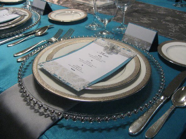 Blue Linen Napkins With Silver Wedding Party Napkins Metallic