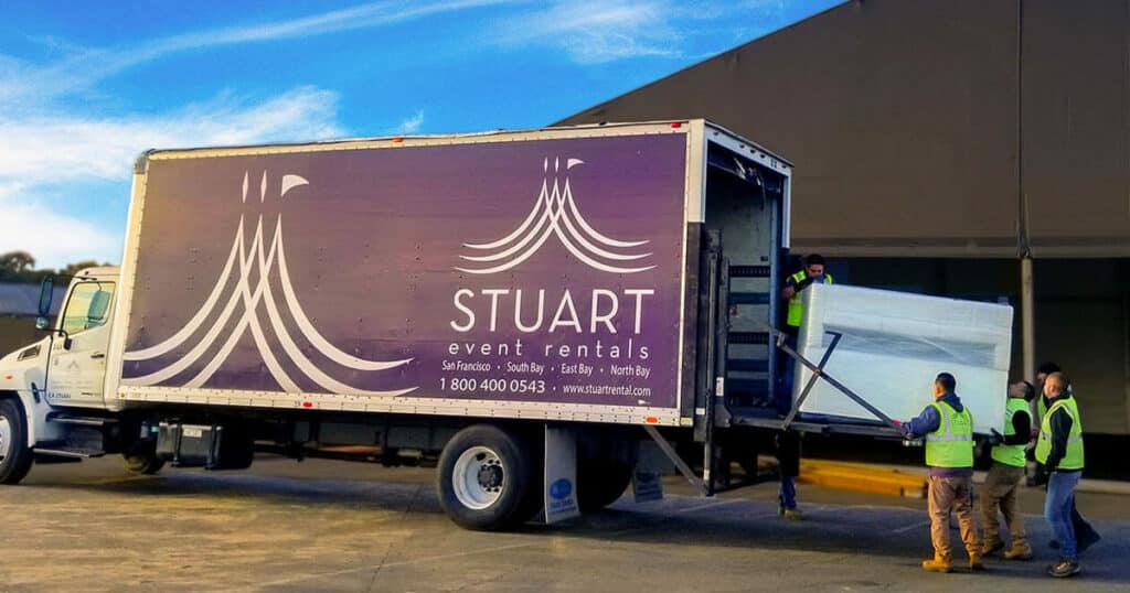 stuart event rentals unloading truck party rentals delivery