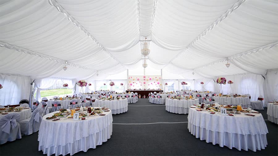 large frame tent interior for wedding reception