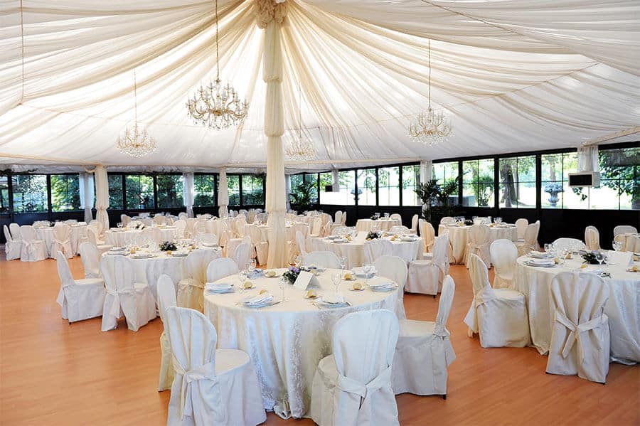 pole tent interior for wedding reception